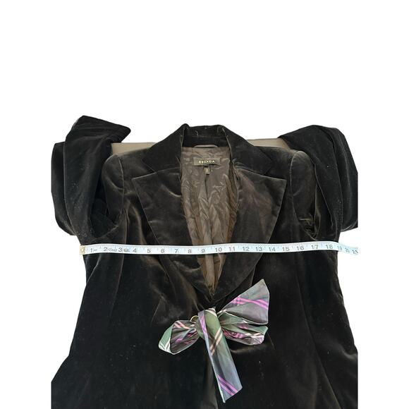 Escada Black Velvet Cotton Blend Tie Front Blazer Size 42 - Picture 9 of 11